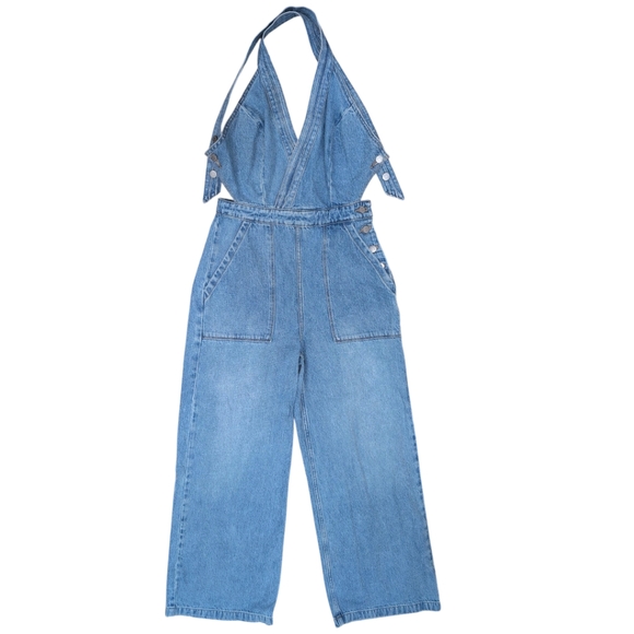 NWT Anthropologie ETICA Denim Emel Carpenter Jumpsuit Denim Small - Picture 7 of 11